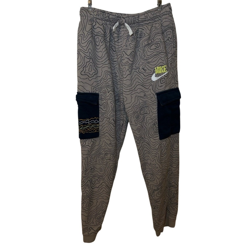 Nike Youth XL Topographic Map Print Cargo Joggers AOP Fleece Pants